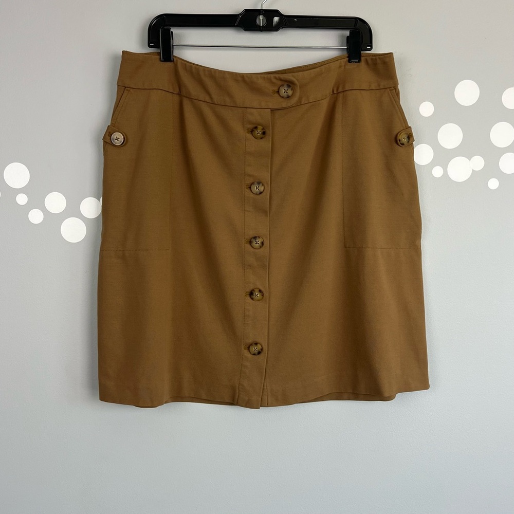 J. Jill Ponte Acron Brown Knit Front Button A-Line Classic Skirt Size Large